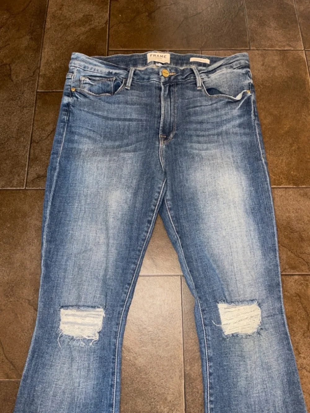 Frame Women's Denim Jeans Le Crop Mini Boot Distressed Stony Creek Size 31 - Picture 6 of 10